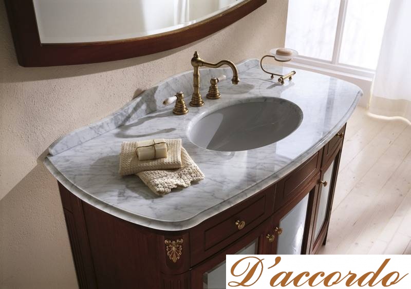картинка Мебель для ванной комнаты двойная напольная с мраморной столешницей и встраиваемыми раковинами, коллекция Poesia от магазина D'accordo